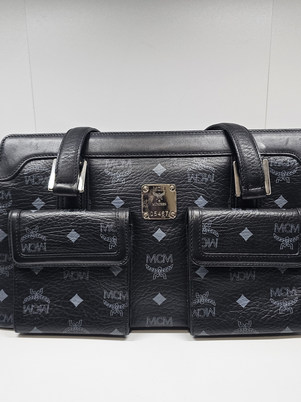 MCM Black Visetos Leather Satchel Bag